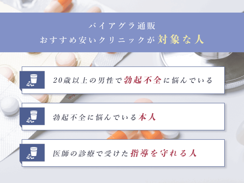 バイアグラ通販おすすめ安いクリニックが対象な人